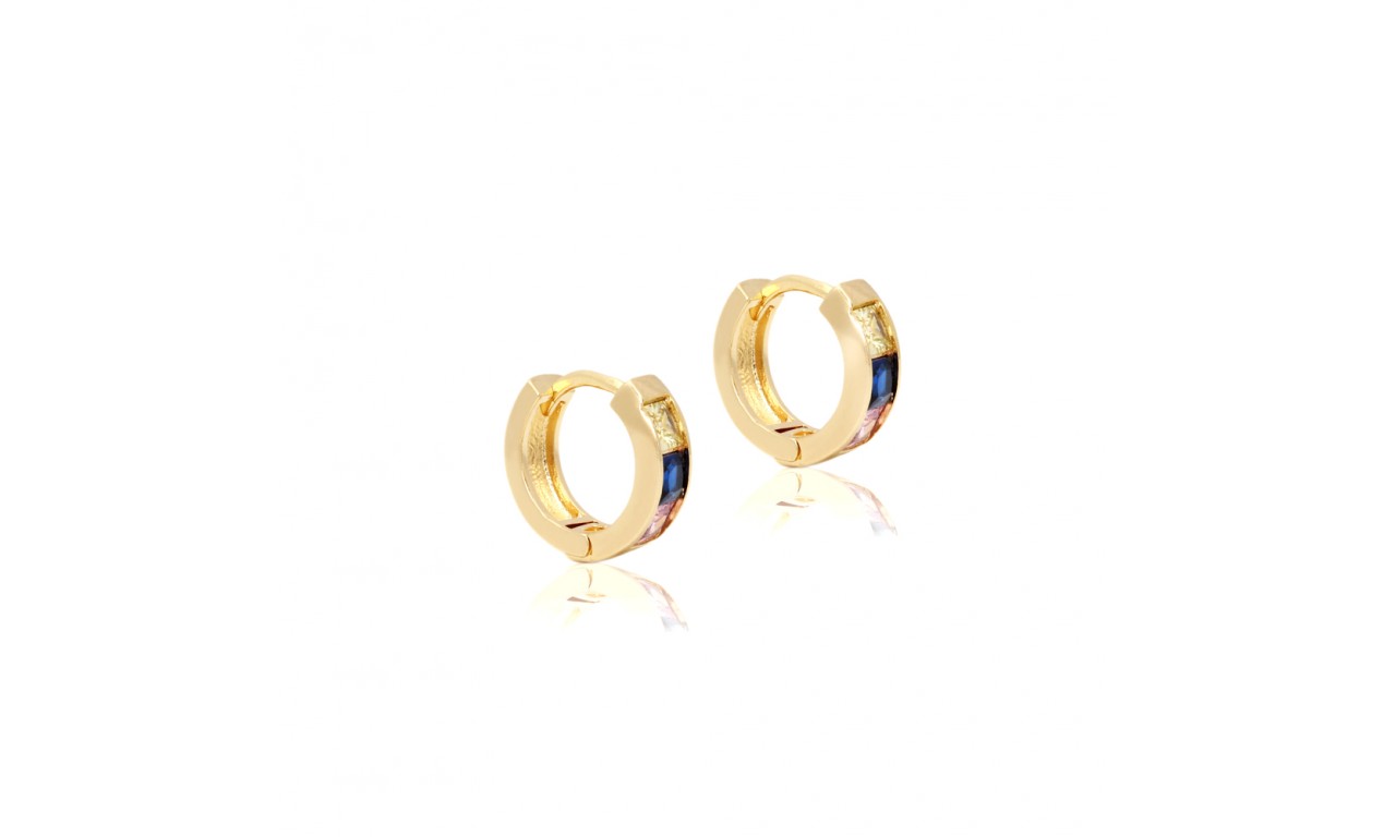 Brinco Argola Baguete Cores Banho de Ouro 18k.